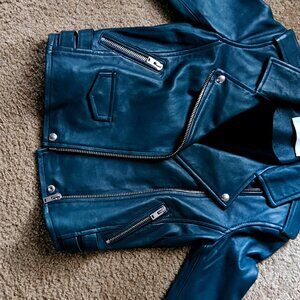 Money Green Lamb Leather Biker Jacket